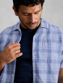 Linen Cotton Blend Check Short Sleeve Shirt