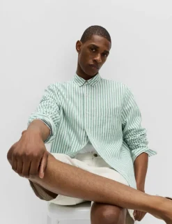 Linen Cotton Blend Striped Shirt