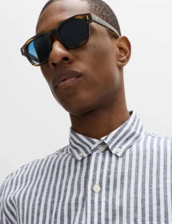 Linen Cotton Blend Striped Shirt