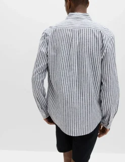 Linen Cotton Blend Striped Shirt