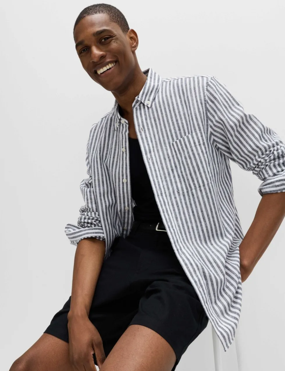 Linen Cotton Blend Striped Shirt