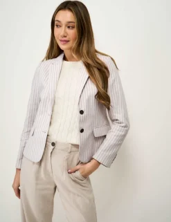 Linen Cotton Blend Tailored Striped Blazer