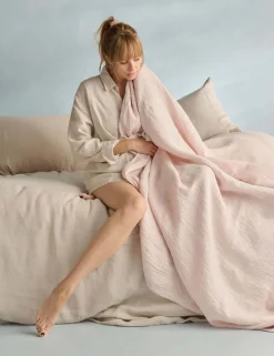 Linen Cotton Blend Textured Throw