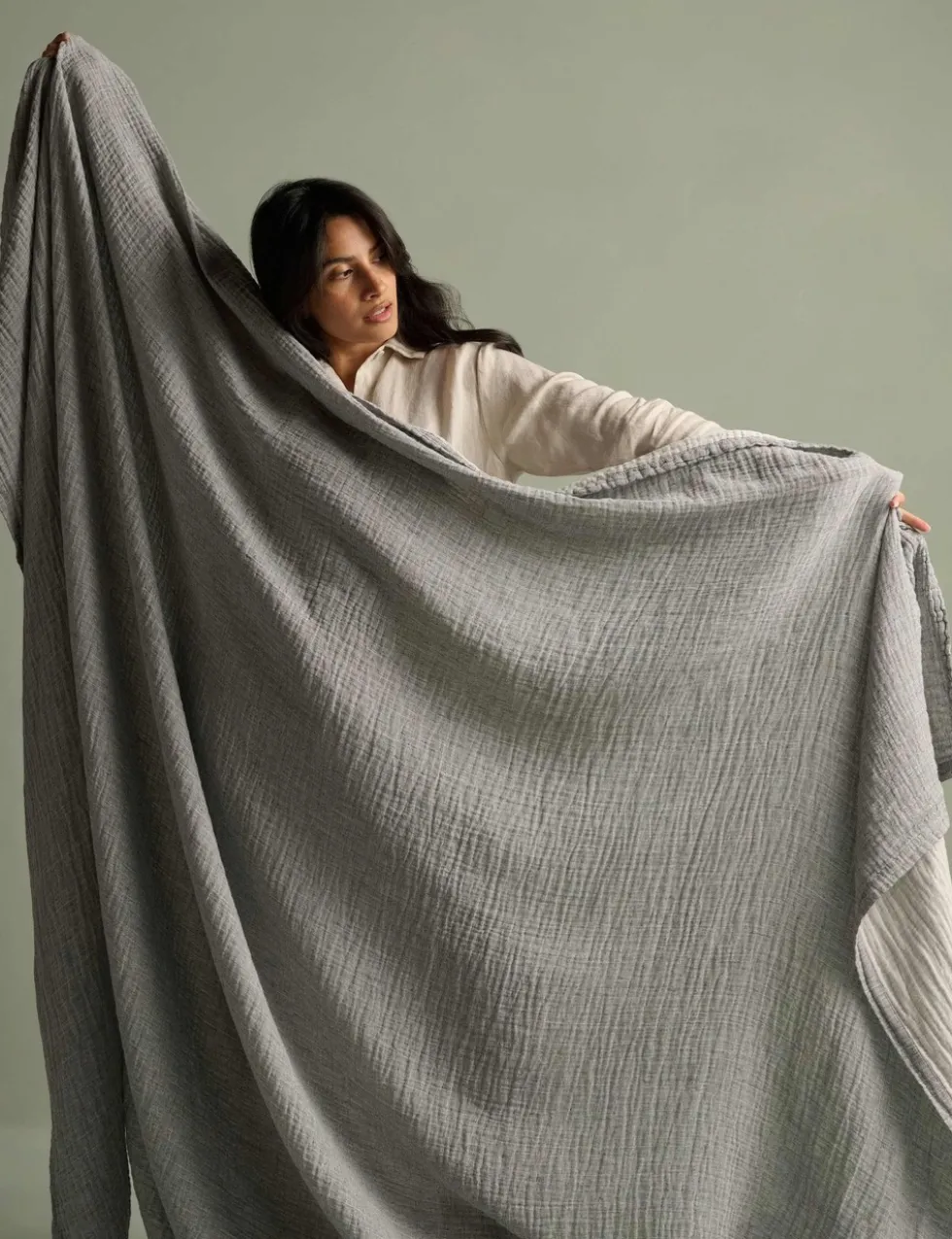 Linen Cotton Blend Textured Throw