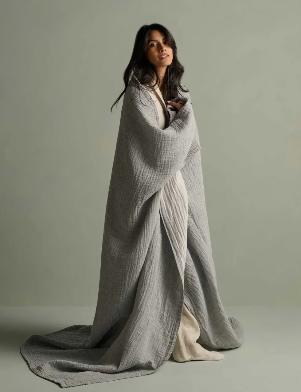 Linen Cotton Blend Textured Throw