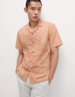 Linen Cotton Floral Embroidery Shirt