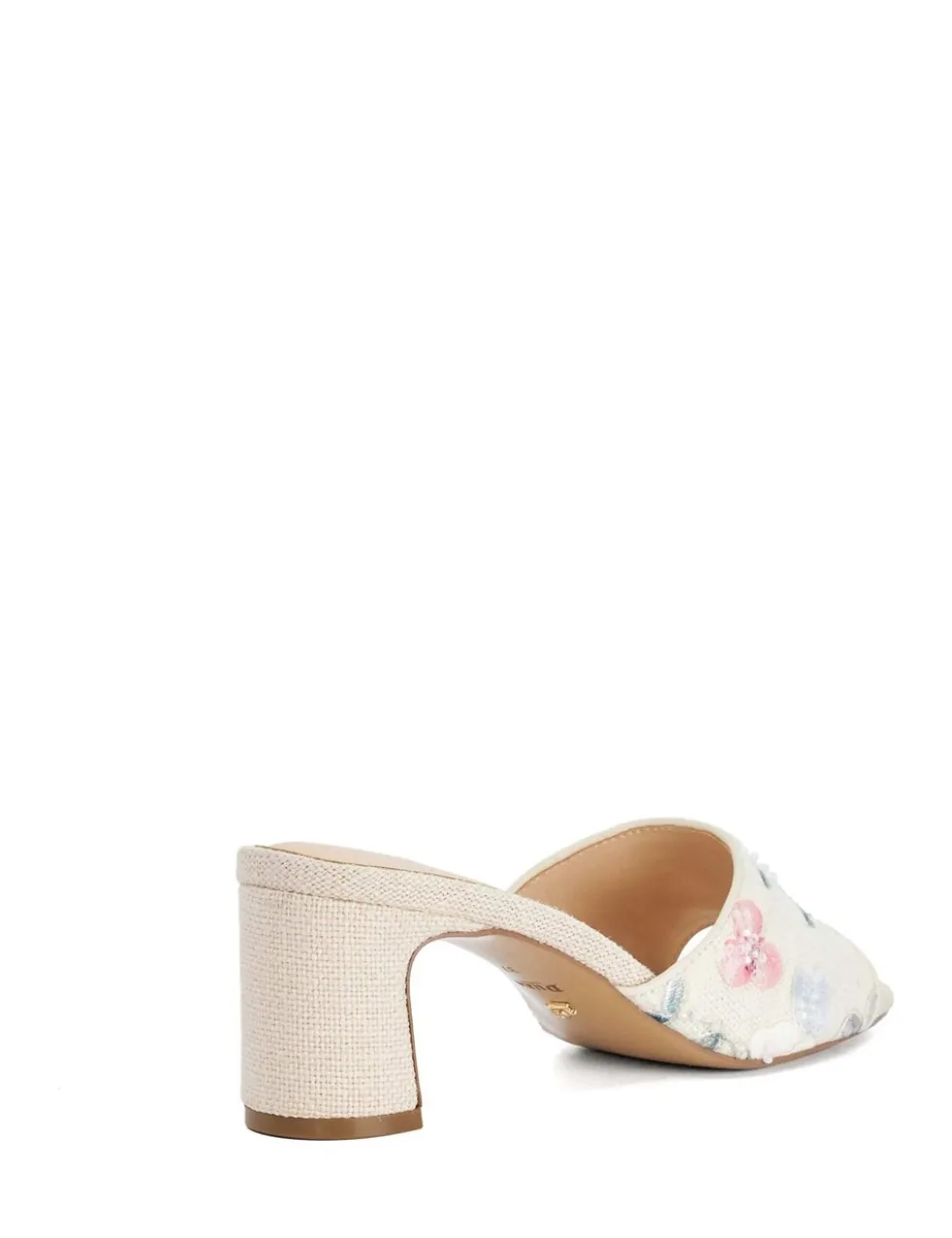 Linen Floral Block Heel Square Toe Mules