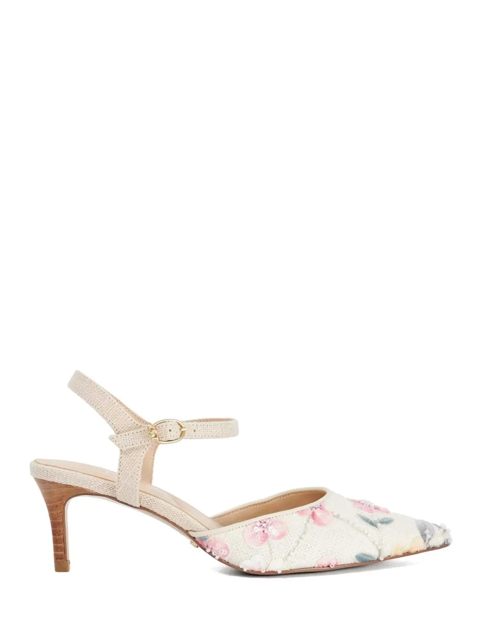 Linen Floral Stiletto Heel Court Shoes