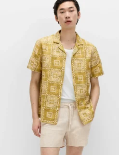 Linen Rich Abstract Tile Print Shirt