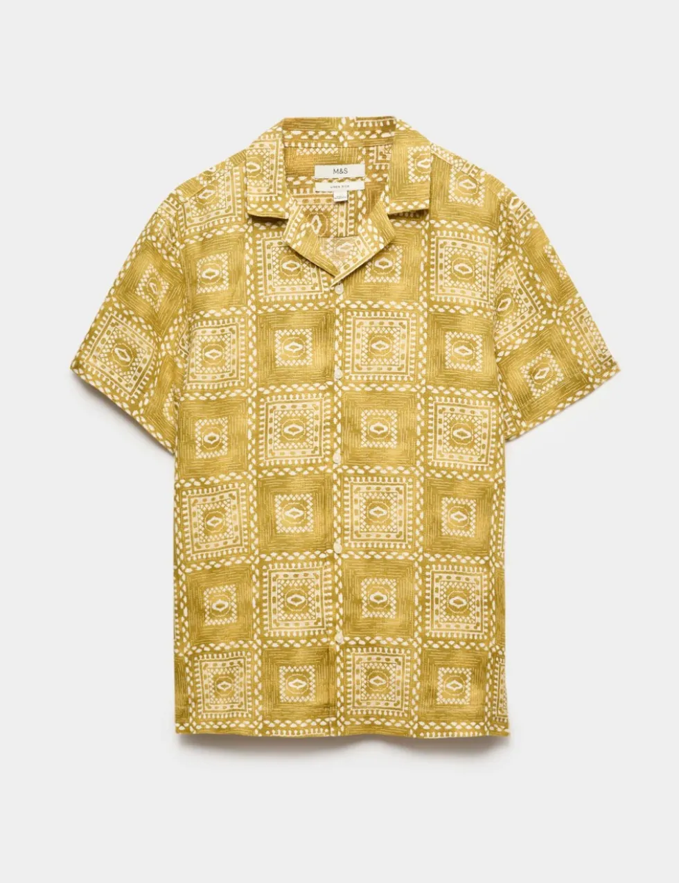Linen Rich Abstract Tile Print Shirt