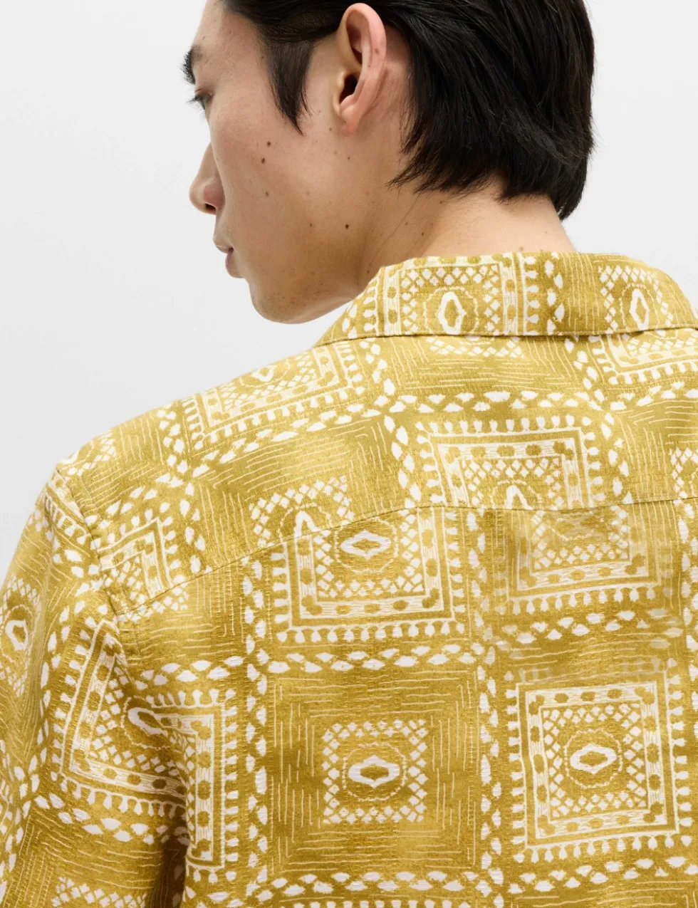 Linen Rich Abstract Tile Print Shirt