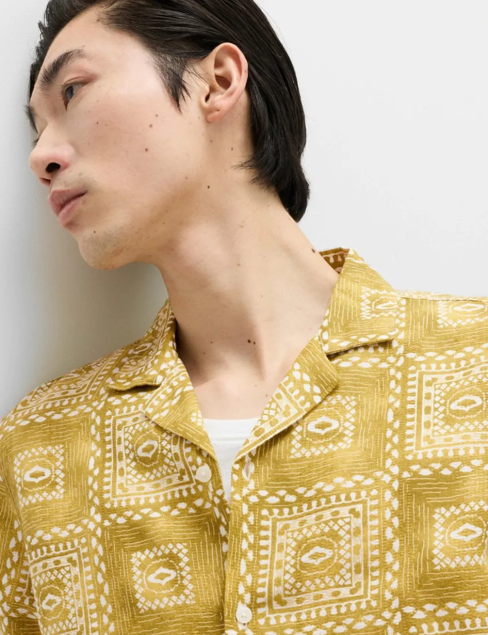Linen Rich Abstract Tile Print Shirt