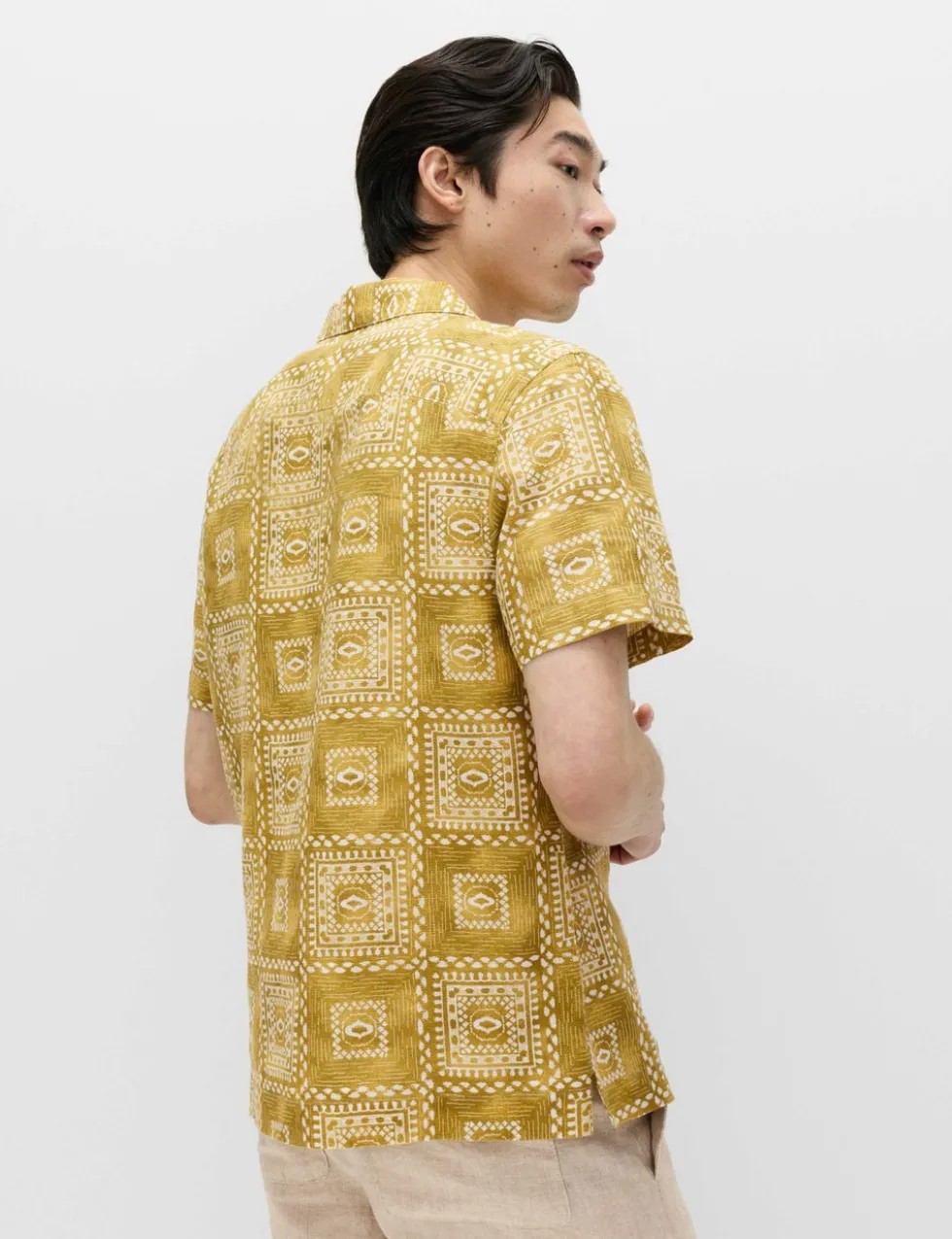 Linen Rich Abstract Tile Print Shirt