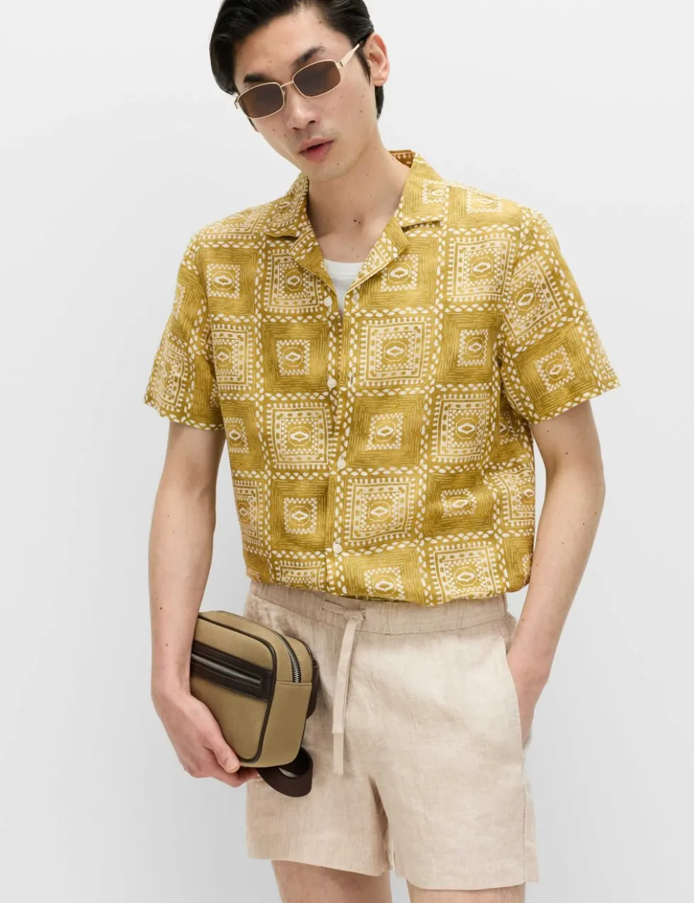 Linen Rich Abstract Tile Print Shirt