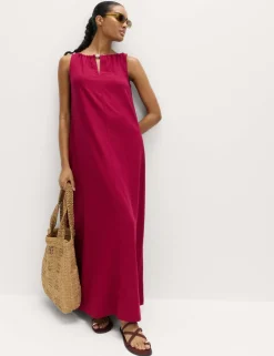 Linen Rich Bead Detail Maxi Shift Dress