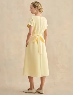 Linen Rich Belted Midi Waisted Dress