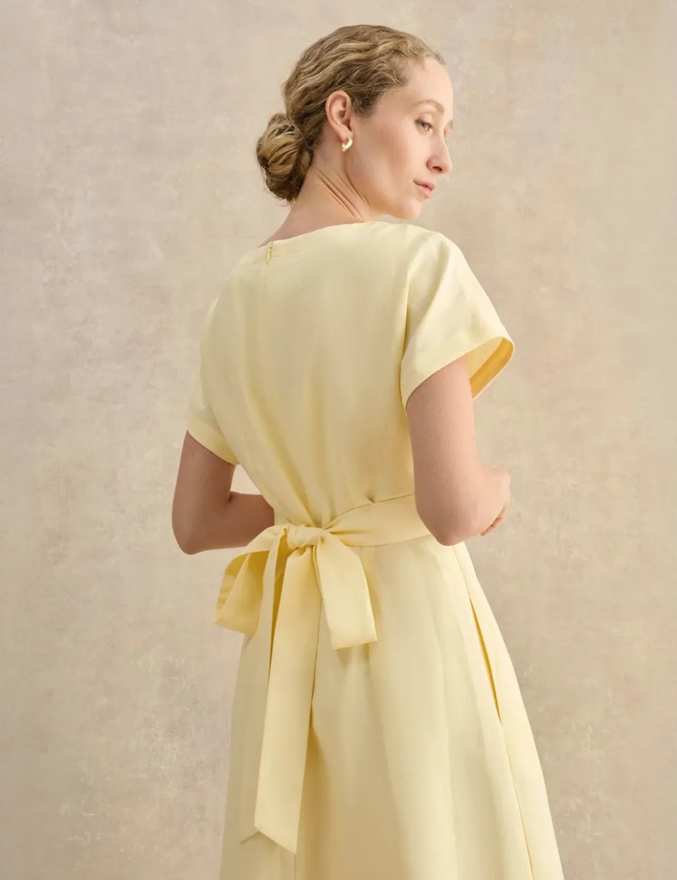 Linen Rich Belted Midi Waisted Dress