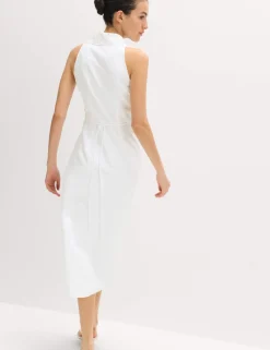 Linen Rich Broderie Midi Shirt Dress