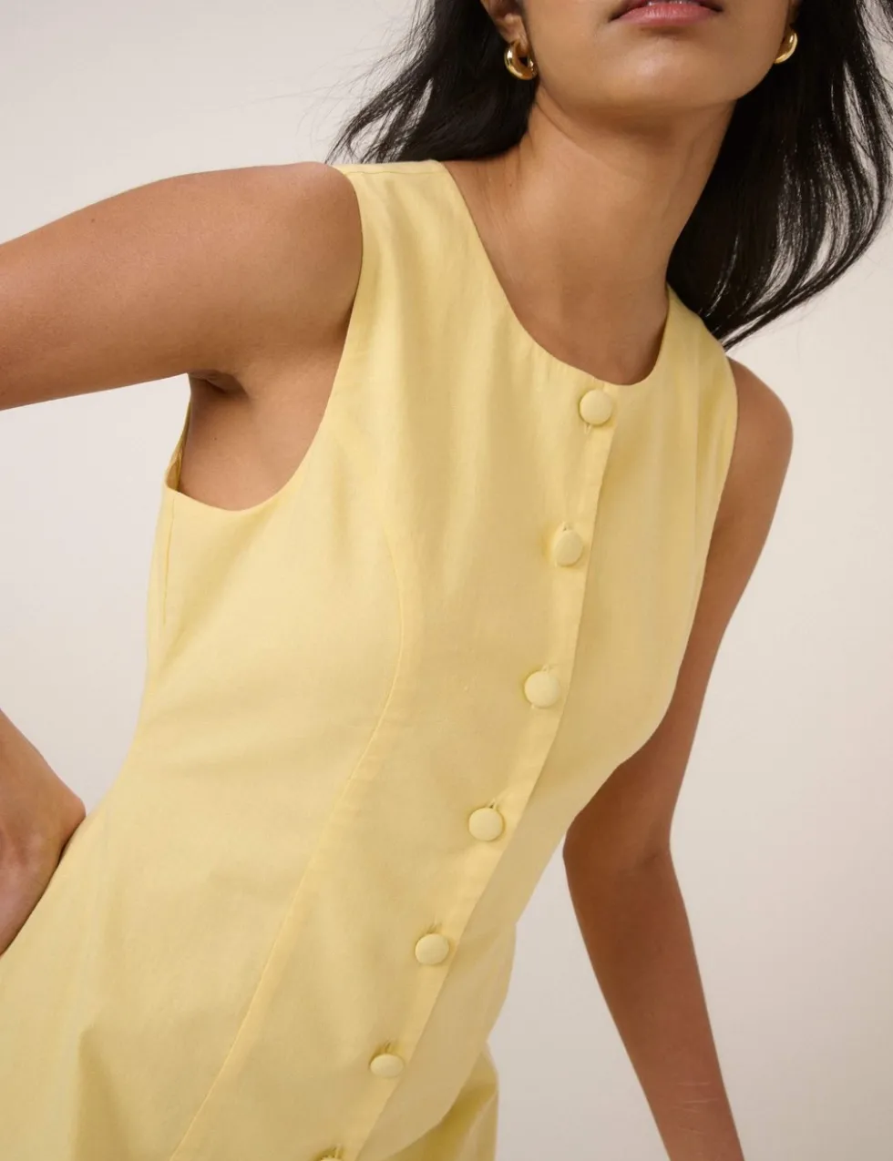 Linen Rich Button Front Mini Tailored Dress