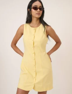 Linen Rich Button Front Mini Tailored Dress
