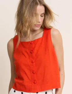 Linen Rich Button Front Tank Top