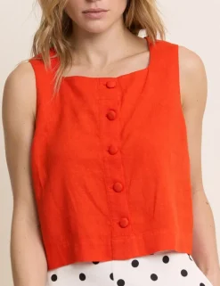 Linen Rich Button Front Tank Top