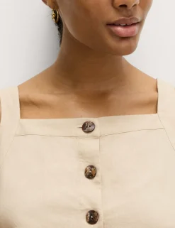 Linen Rich Button Through Mini Shift Dress