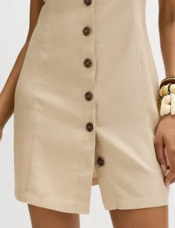 Linen Rich Button Through Mini Shift Dress