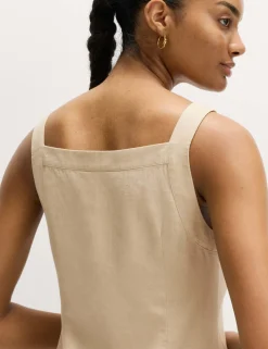 Linen Rich Button Through Mini Shift Dress