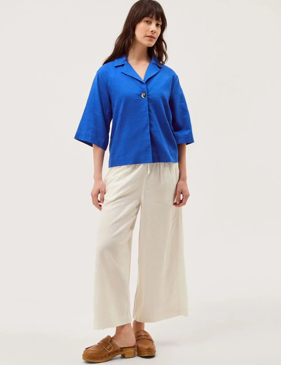 Linen Rich Collared Button Detail Shirt