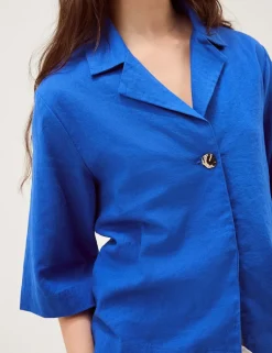 Linen Rich Collared Button Detail Shirt