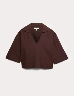 Linen Rich Collared Crop Top