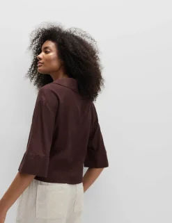 Linen Rich Collared Crop Top