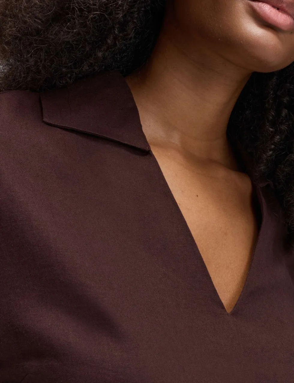 Linen Rich Collared Crop Top