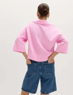 Linen Rich Collared Crop Top