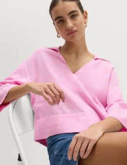 Linen Rich Collared Crop Top