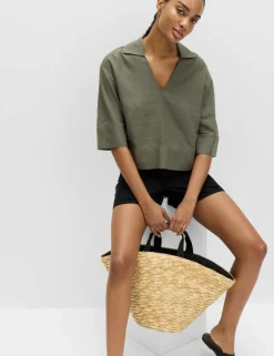 Linen Rich Collared Crop Top