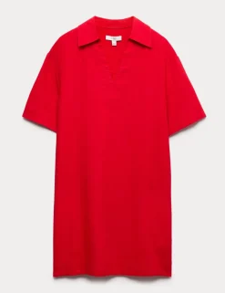 Linen Rich Collared Mini Shift Dress