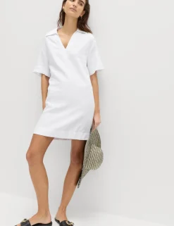 Linen Rich Collared Mini Shift Dress
