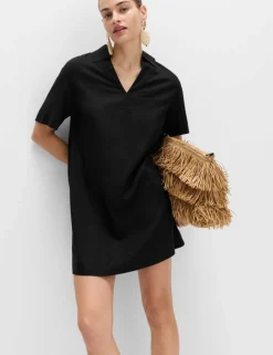 Linen Rich Collared Mini Shift Dress