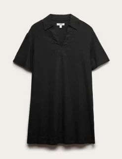 Linen Rich Collared Mini Shift Dress