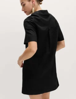 Linen Rich Collared Mini Shift Dress