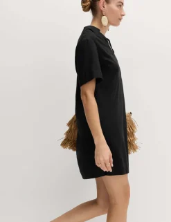 Linen Rich Collared Mini Shift Dress