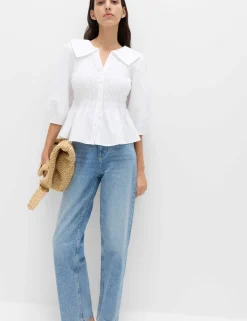 Linen Rich Collared Shirred Shirt