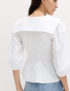 Linen Rich Collared Shirred Shirt