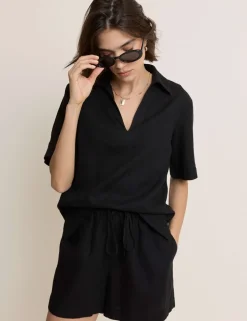 Linen Rich Collared V-Neck T-Shirt