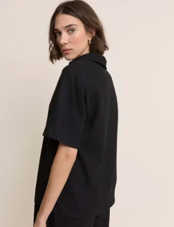 Linen Rich Collared V-Neck T-Shirt