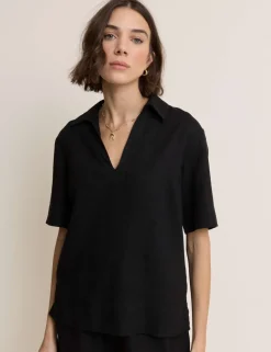 Linen Rich Collared V-Neck T-Shirt