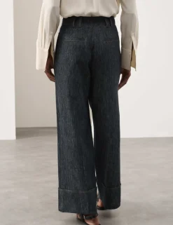 Linen Rich Cuffed Wide Leg Trousers