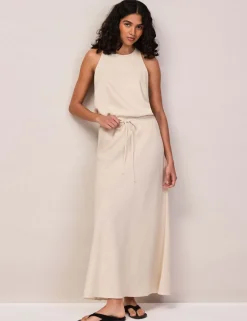 Linen Rich Drawstring Maxi Slip Skirt